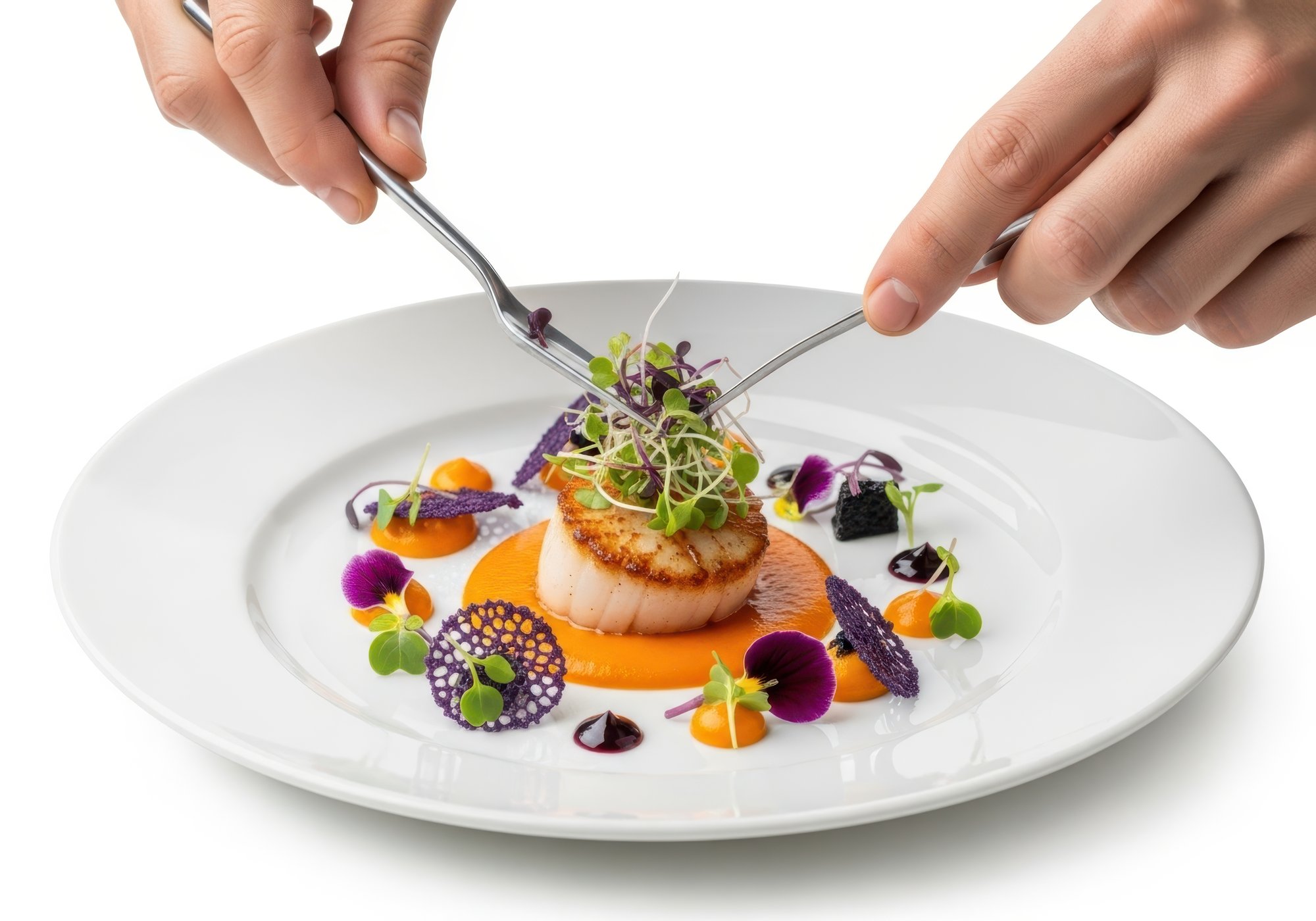 Chef che impiatta un piatto gourmet